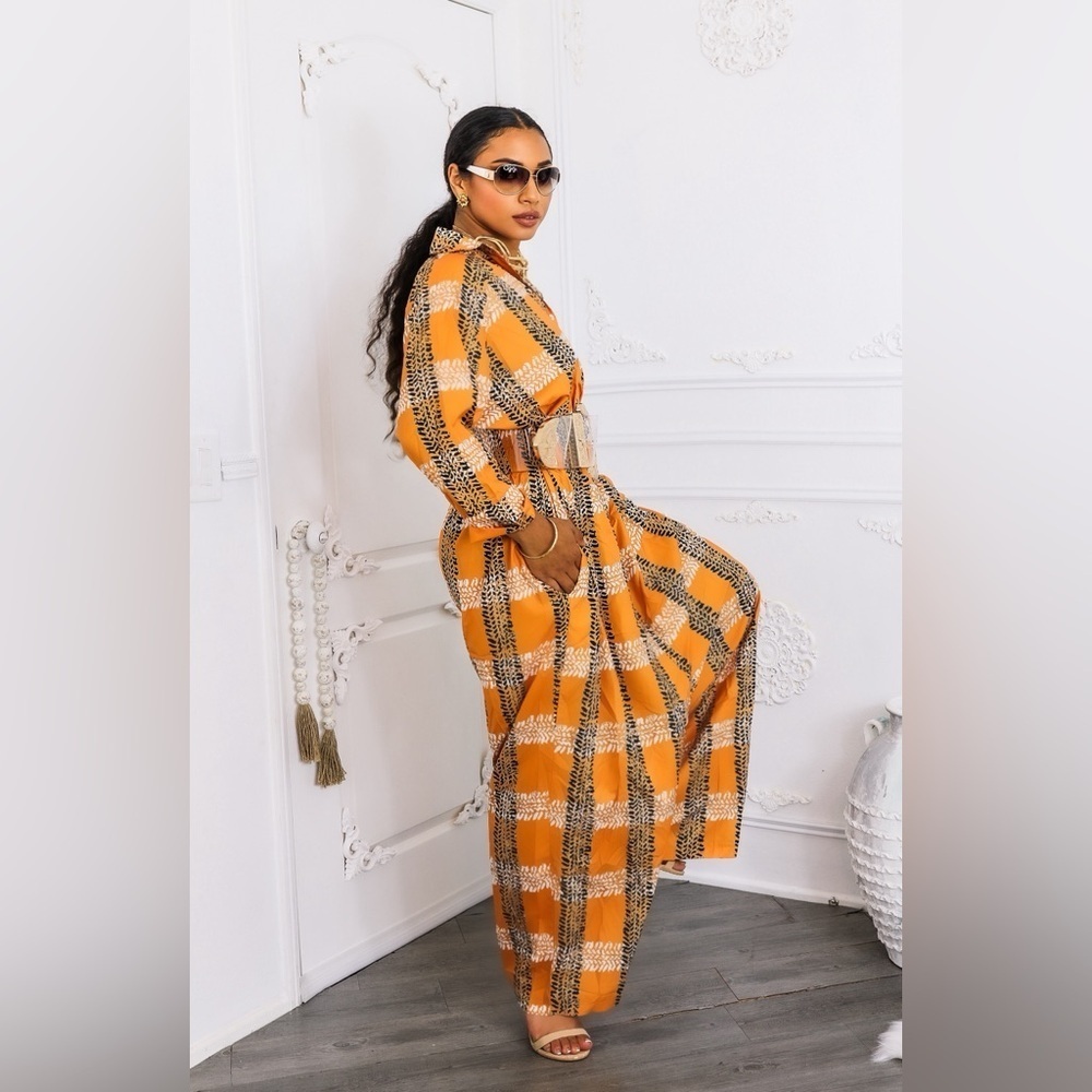 Orange Plaid Jumpsuit - Picture 7 of 8